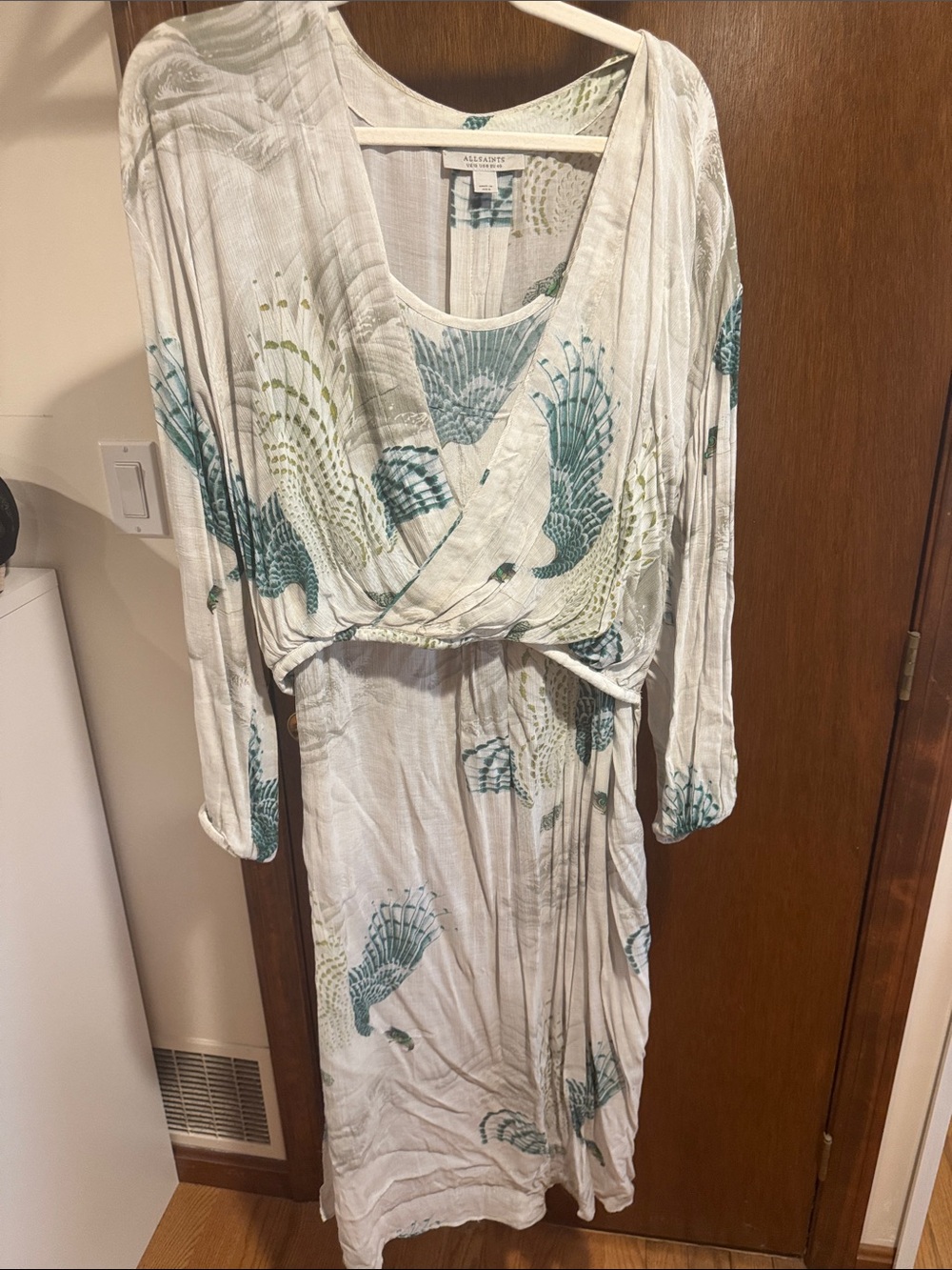 All Saints White Tunic Top with Teal and Olive Floral Print